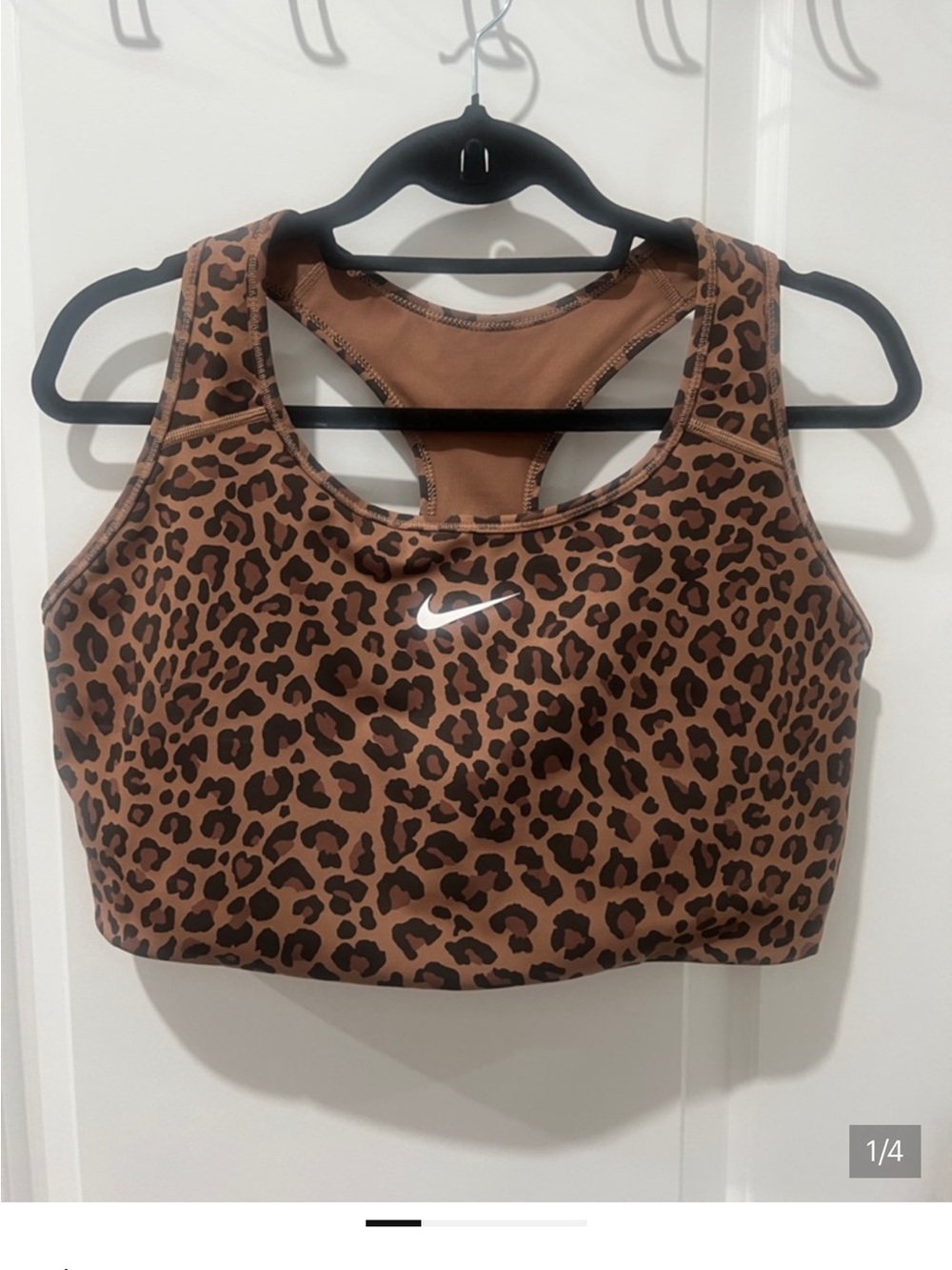 Nike Leopard Print Racerback Sports Bra in Brown and Black